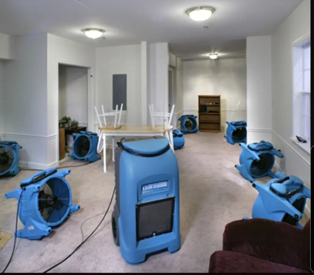 Air movers and dehumidifier setup for Water Extraction & Removal in Charleston
