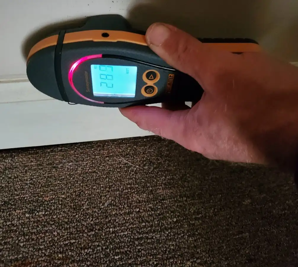 Moisture detection at baseboard during Storm Damage Restoration in Charleston